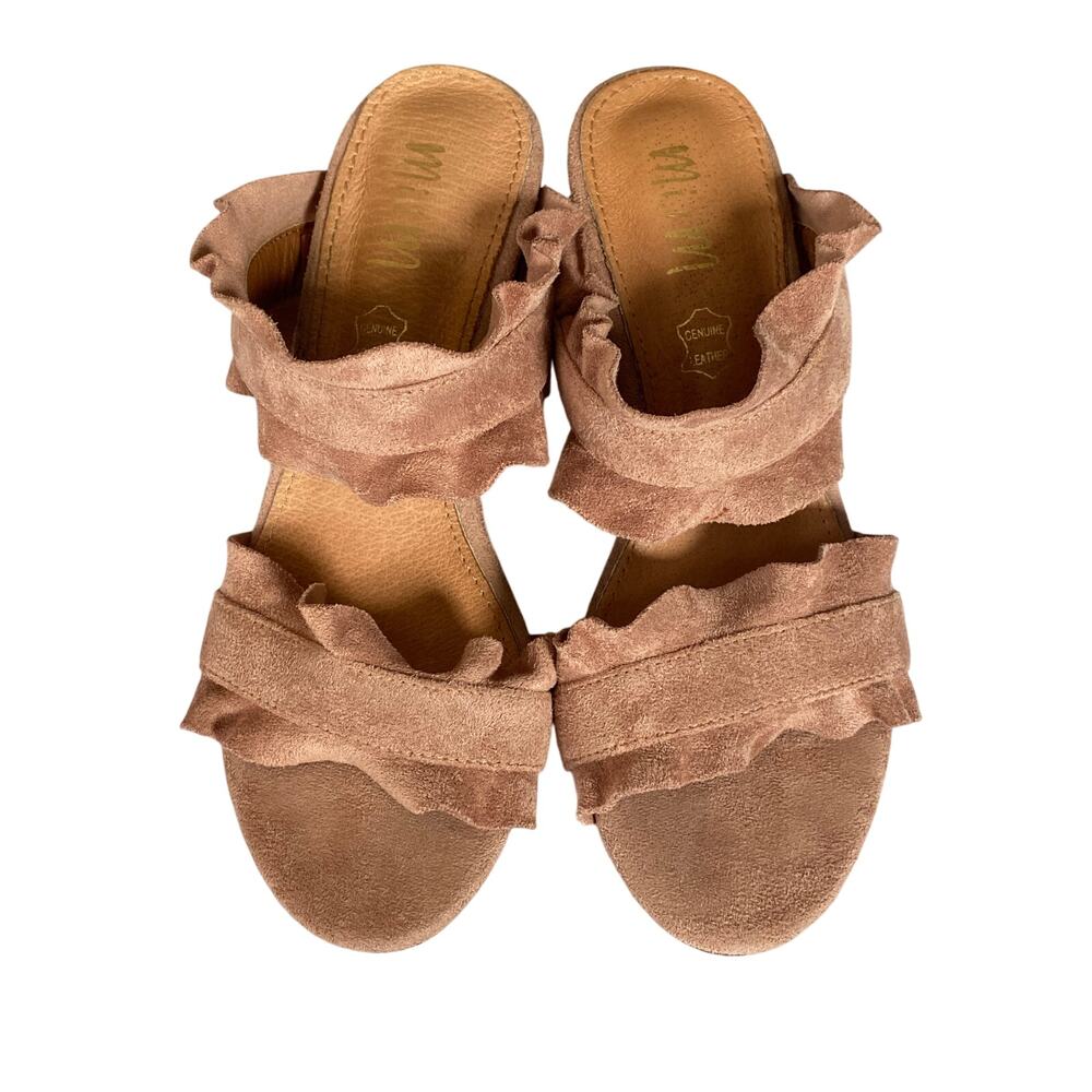Mi.iM Mauve Rachel Casual Suede Leather Ruffle Block Heel Women's Size 6